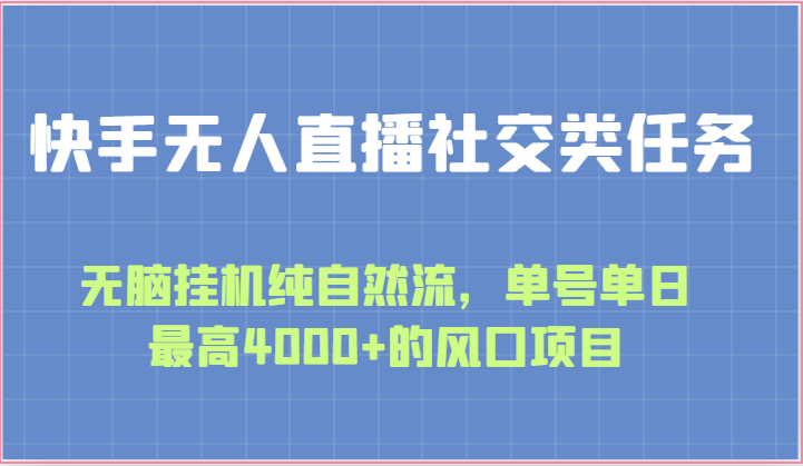 快手无人直播社交类任务：无脑挂机纯自然流，单号单日最高4000+的风口项目-蓝悦项目网