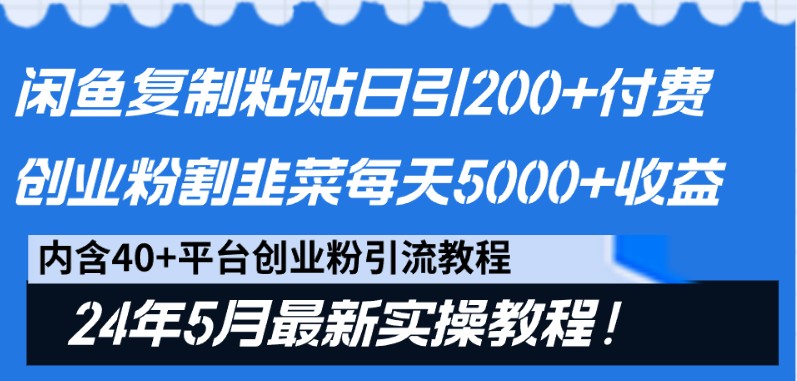 闲鱼平台拷贝日引200 付钱自主创业粉，24年5月全新方式！当韭菜割日平稳5000 盈利-蓝悦项目网