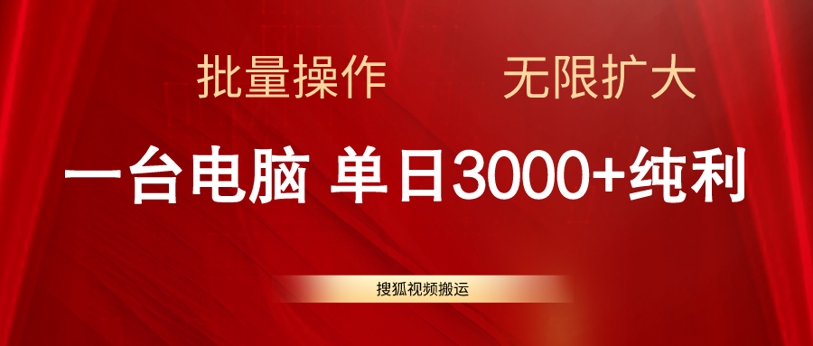 （11064期）搜狐网视频搬运，一台电脑单日3000 ，批量处理，可无限扩大-蓝悦项目网