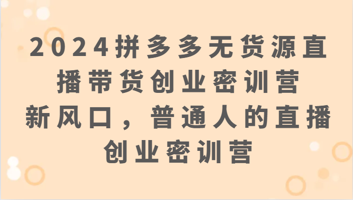 2024拼多多无货源直播卖货自主创业密训班营：新蓝海，普通人直播创业密训班营-蓝悦项目网