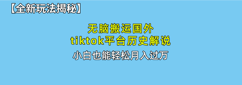 （10326期）没脑子运送海外tiktok历史解说 不用视频剪辑，易操作，真正实现月入了万-蓝悦项目网