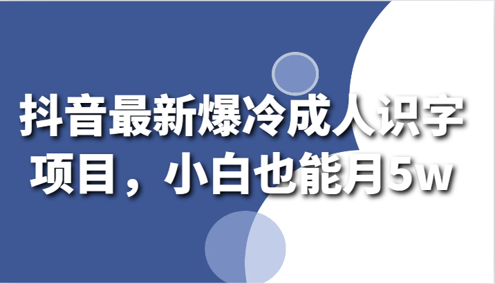 抖音最新爆冷门成年人认字新项目，新手也可以月5w-蓝悦项目网