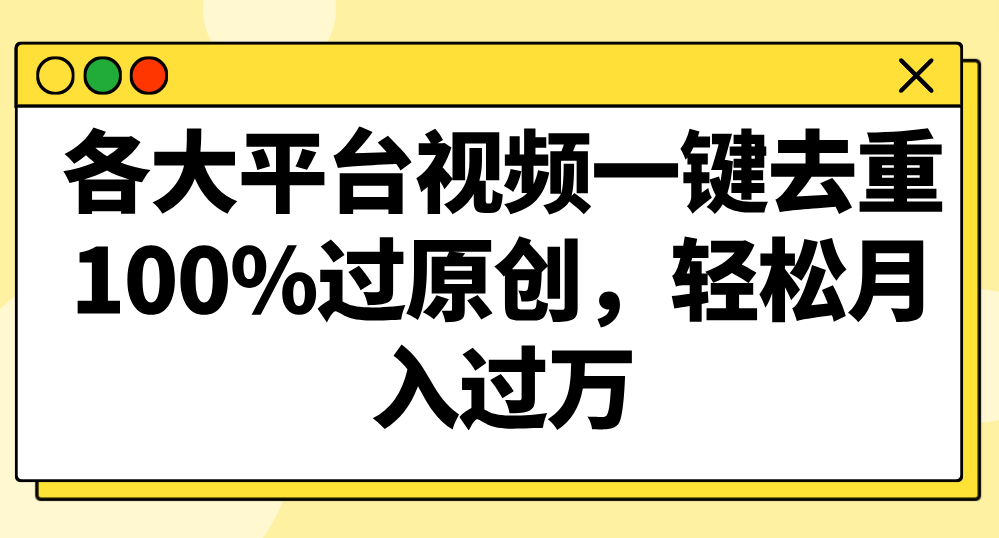 各个平台短视频一键去重，100%过原创设计，轻轻松松月入了万！-蓝悦项目网