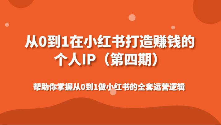 从0到1在小红书打造出挣钱的本人IP（第四期）帮助自己把握做小红书的整套运营思路-蓝悦项目网