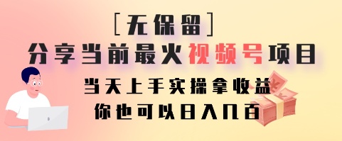 毫无保留的共享现阶段最火视频号新项目，当日入门实际操作拿盈利，你就可以日入好几百-蓝悦项目网