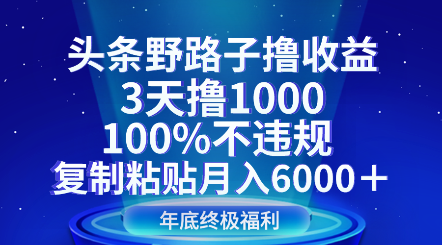 今日头条歪门邪道撸盈利，3天撸1000，100%不违规，拷贝月收入6000＋-蓝悦项目网