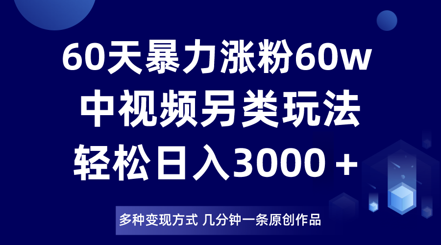 60天暴力涨粉60W，中视频另类玩法，日入3000＋，几分钟一条原创作品多种变现方式-暖阳网-优质付费教程和创业项目大全-蓝悦项目网