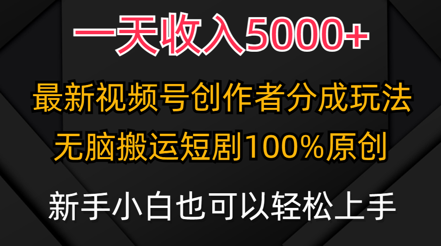 （9599期）一天收益5000 ，微信视频号原创者分为方案，全新100%原创设计游戏玩法，新手还可以轻…-蓝悦项目网