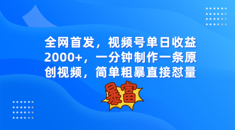 独家首发，微信视频号单日盈利2000 ，一分钟制做一条原创短视频，简单直接-蓝悦项目网