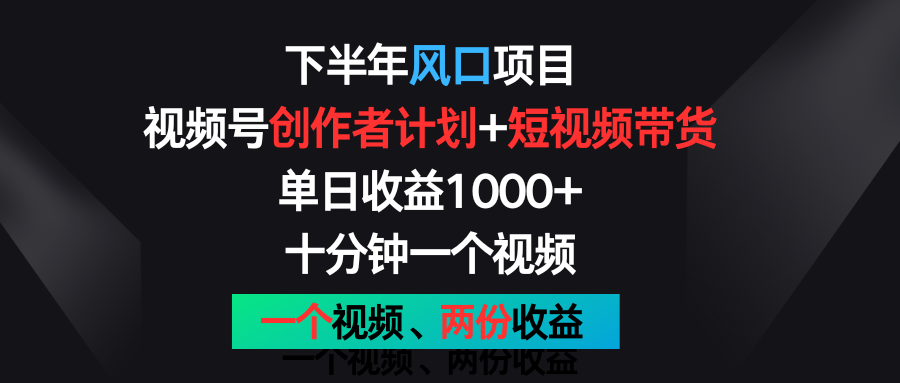 后半年蓝海项目，微信视频号创作者计划 短视频带货，单日盈利1000 ，一个视频二份盈利-蓝悦项目网