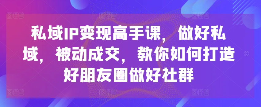 公域IP转现大神课，搞好公域，处于被动交易量，手把手教你打造好微信朋友圈搞好社群营销-蓝悦项目网