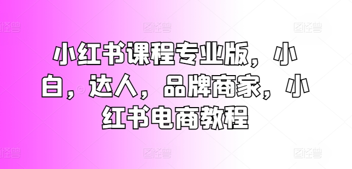 小红书课程专业版，小白，达人，品牌商家，小红书电商教程-蓝悦项目网