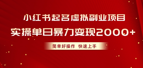 小红书起名虚拟副业项目，实操暴力变现，简单好操作，快速上手-蓝悦项目网