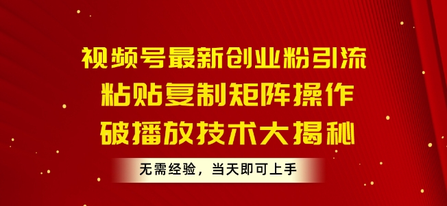 微信视频号最新创业粉引流方法，粘贴复制引流矩阵实际操作，破播放视频技术性大曝光，无需经验，当日就可以入门-蓝悦项目网