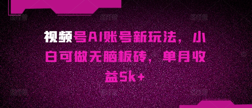 微信视频号AI账户新模式，小白可做没脑子砖头，单月盈利5k-蓝悦项目网