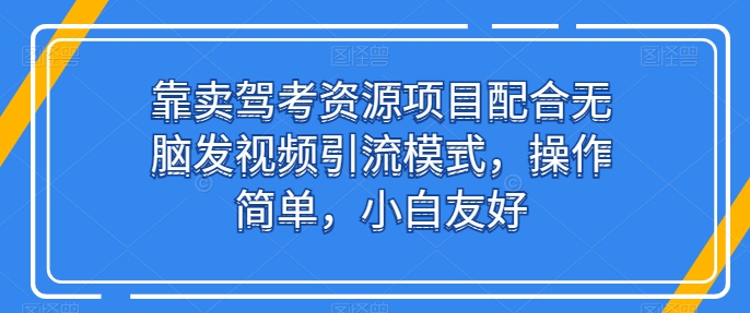 靠卖驾考资源项目配合无脑发视频引流模式，操作简单，小白友好【揭秘】-蓝悦项目网