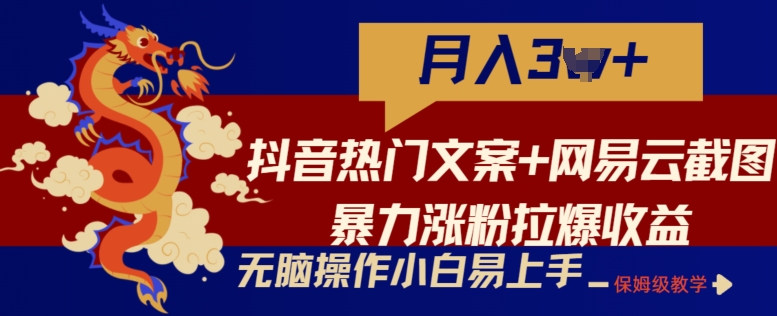 抖音热门文案 网易云音乐截屏暴力行为增粉拉爆盈利游戏玩法，新手没脑子实际操作，简单易上手【揭密】-蓝悦项目网