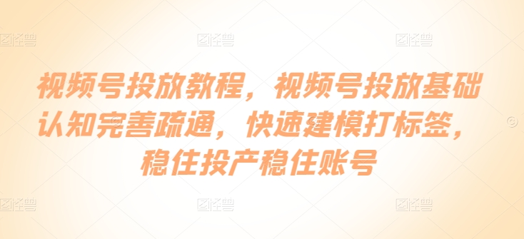 微信视频号推广实例教程，微信视频号推广基础认知健全输通，快速建模添加标签，控住建成投产控住账户-蓝悦项目网