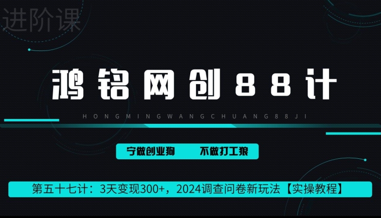 鸿铭网创88计第57计：2钟头转现 300 ，2024问卷调查表新模式-蓝悦项目网