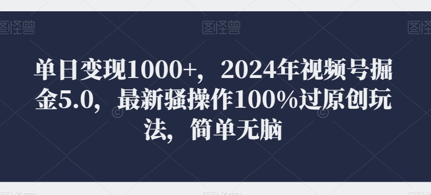 单日变现1000+，2024年视频号掘金5.0，最新骚操作100%过原创玩法，简单无脑，小白专属-蓝悦项目网