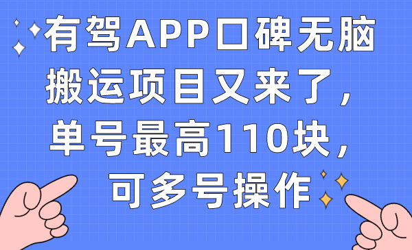 （7314期）有驾APP用户评价没脑子运送新项目再次来了，运单号最大110块，可以多号实际操作-蓝悦项目网