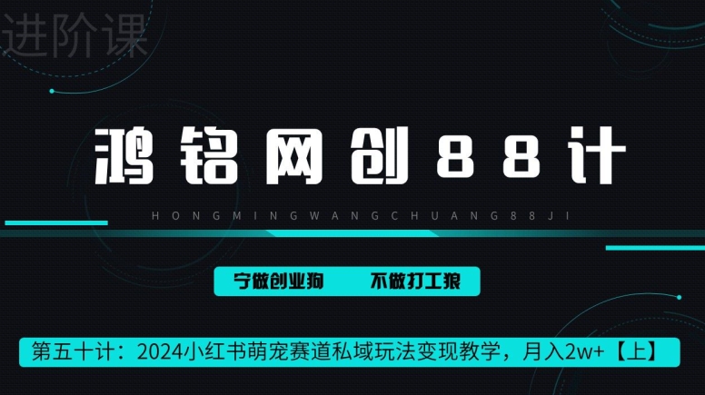 鸿铭网创88计第50计：2024小红书萌宠赛道私域玩法变现教学，月入2w+【上】-蓝悦项目网