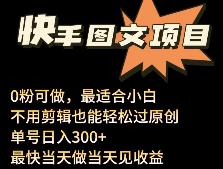 24年最新快手图文带货项目，零粉可做，不用剪辑轻松过原创单号轻松日入300+【揭秘】-蓝悦项目网