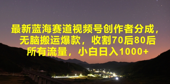 最新蓝海赛道视频号创作者分成，无脑搬运爆款，收割70后80后所有流量，小白日入1000-蓝悦项目网