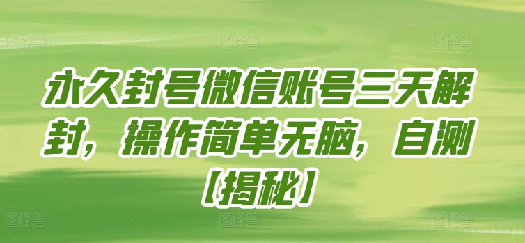 永久封号微信账号三天解封，操作简单无脑，自测【揭秘】-蓝悦项目网