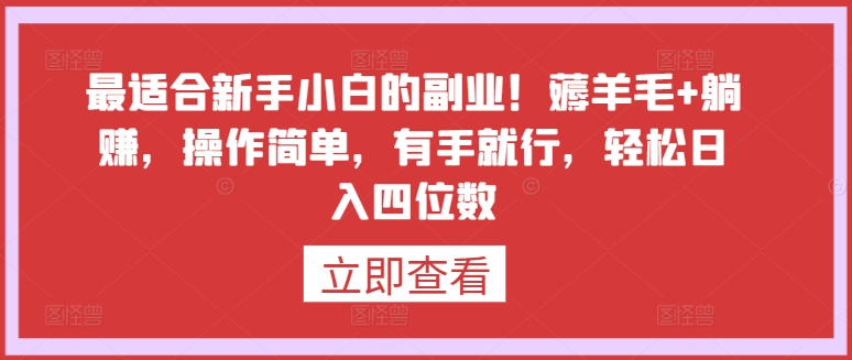 最适合新手小白的副业！薅羊毛+躺赚，操作简单，有手就行，轻松日入四位数【揭秘】-蓝悦项目网