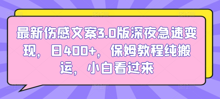 最新伤感文案3.0版深夜急速变现，日400+，保姆教程纯搬运，小白看过来-蓝悦项目网