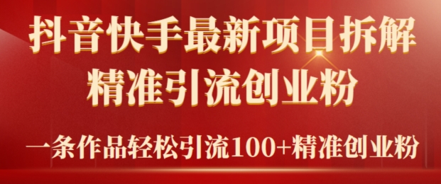 2024年抖音快手最新项目拆解视频引流创业粉，一天轻松引流精准创业粉100+-蓝悦项目网