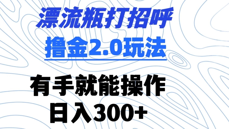 漂流瓶打招呼撸金2.0玩法，有手就能做，日入300+【揭秘】-蓝悦项目网