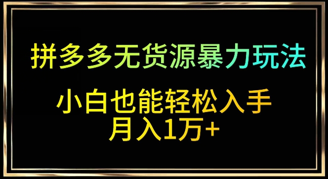 拼多多无货源暴力玩法，全程干货，小白也能轻松入手，月入1万+【揭秘】-蓝悦项目网