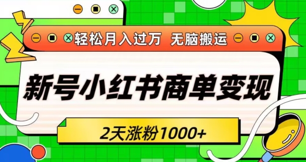 新号小红书商单变现接单到手软轻松月入过万2天涨粉1000+无脑搬运长期稳定-蓝悦项目网