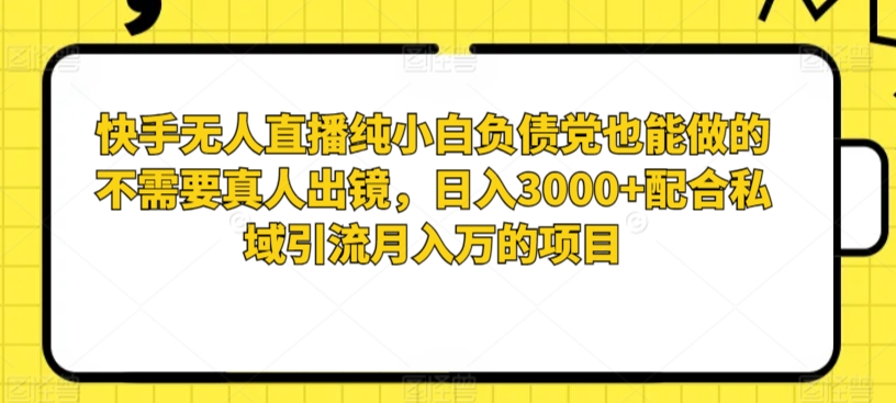 快手无人直播纯小白负债党也能做的不需要真人出镜，日入3000+配合私域引流月入万的项目-蓝悦项目网