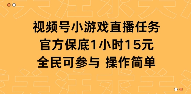 视频号小游戏直播任务，官方保底补贴每小时收益15元，全民可操作-蓝悦项目网