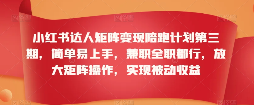 小红书达人矩阵变现陪跑计划第三期，简单易上手，兼职全职都行，放大矩阵操作，实现被动收益-蓝悦项目网