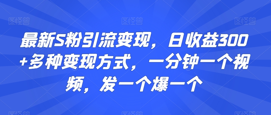 最新S粉引流变现，日收益300+多种变现方式，一分钟一个视频，发一个爆一个【揭秘】-蓝悦项目网