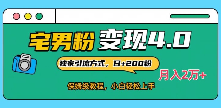 宅男粉变现4.0独家引流方式，日+200人，保姆级教程，小白轻松上手，月入2万+-蓝悦项目网