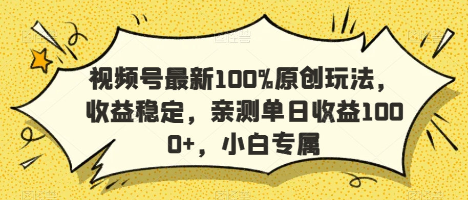 视频号最新100%原创玩法，收益稳定，亲测单日收益1000+，小白专属【揭秘】-蓝悦项目网