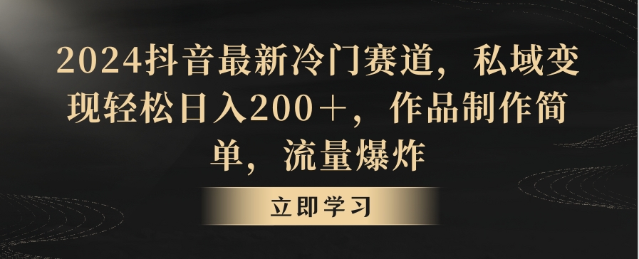 2024抖音最新冷门赛道，私域变现轻松日入200＋，作品制作简单，流量爆炸-蓝悦项目网