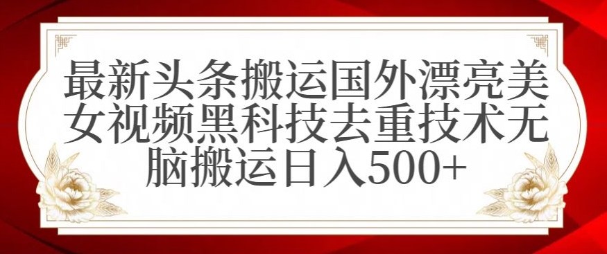 最新头条搬运国外漂亮美女视频黑科技去重技术无脑搬运日入500+【揭秘】-蓝悦项目网