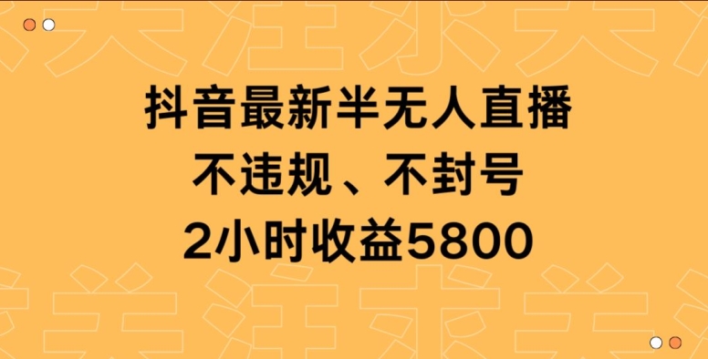 抖音最新半无人直播，不违规、不封号，2小时收益5800-蓝悦项目网