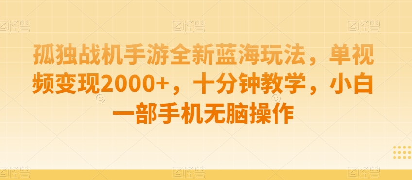 孤独战机手游全新蓝海玩法，单视频变现2000+，十分钟教学，小白一部手机无脑操作【揭秘】-蓝悦项目网