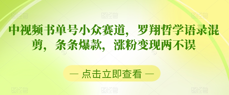 中视频书单号小众赛道，罗翔哲学语录混剪，条条爆款，涨粉变现两不误【揭秘】-蓝悦项目网