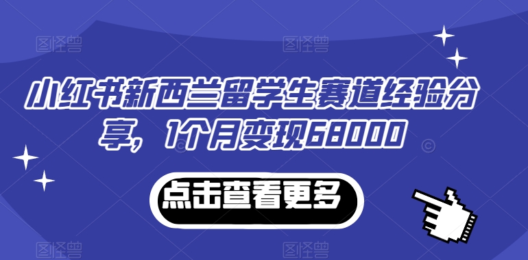 小红书新西兰留学生赛道经验分享，1个月变现68000【揭秘】-蓝悦项目网