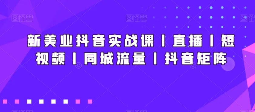 新美业抖音实战课丨直播丨短视频丨同城流量丨抖音矩阵-蓝悦项目网