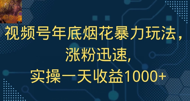 视频号年底烟花暴力玩法，涨粉迅速,实操一天收益1000+-蓝悦项目网