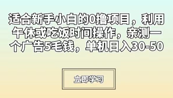 适合新手小白的0撸项目，利用午休或吃饭时间操作，亲测一个广告5毛钱，单机日入30-50-蓝悦项目网